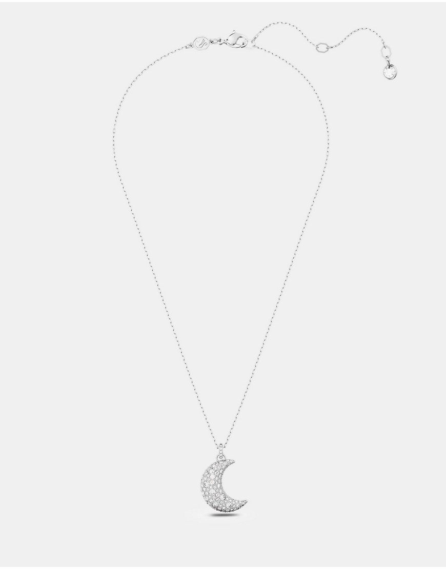 Swarovski Luna pendant, moon, white, rhodium plated in silver