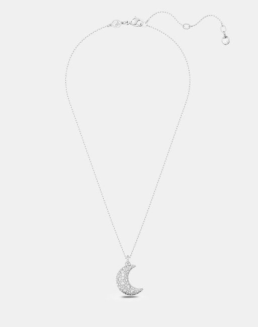 Swarovski Luna pendant, moon, white, rhodium plated in silver