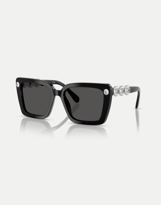 Swarovski - Lunettes de soleil carrées avec verres gris - Noir
