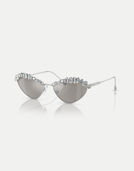Swarovski - Lunettes de soleil irrégulières avec verres effet miroir - Argenté, 3 de 4