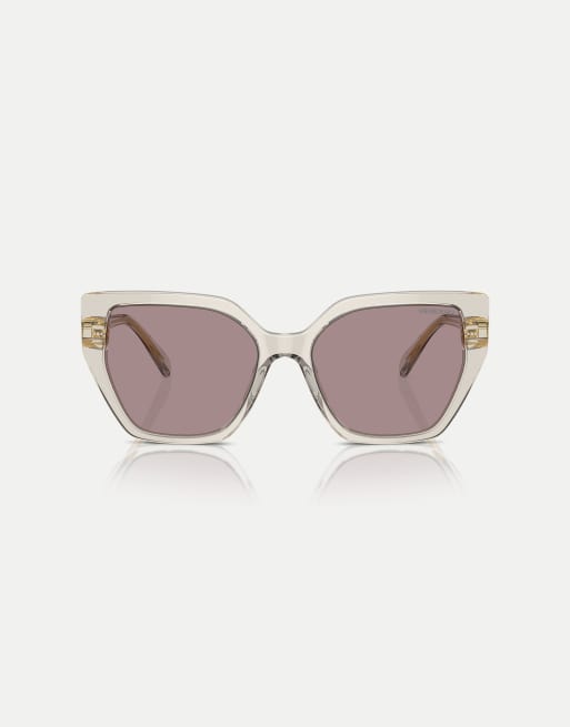 Swarovski - Lunettes de soleil irrégulières avec verres violet - Beige transparent