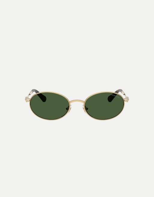 Swarovski - Lunettes de soleil ovales à verres verts - Doré