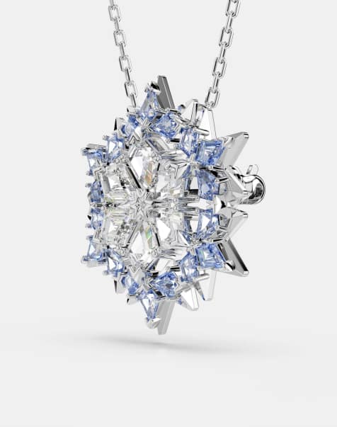 Swarovski Magic pendant and brooch, snowflake, blue, rhodium plated in blue - view 1