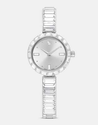 Swarovski Matrix bangle watch, swiss made, crystal bracelet, white, stainless steel in white