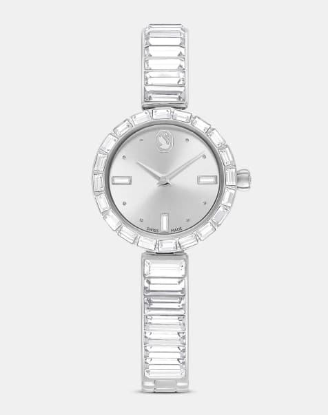 Swarovski Matrix bangle watch, swiss made, crystal bracelet, white, stainless steel in white - view 1