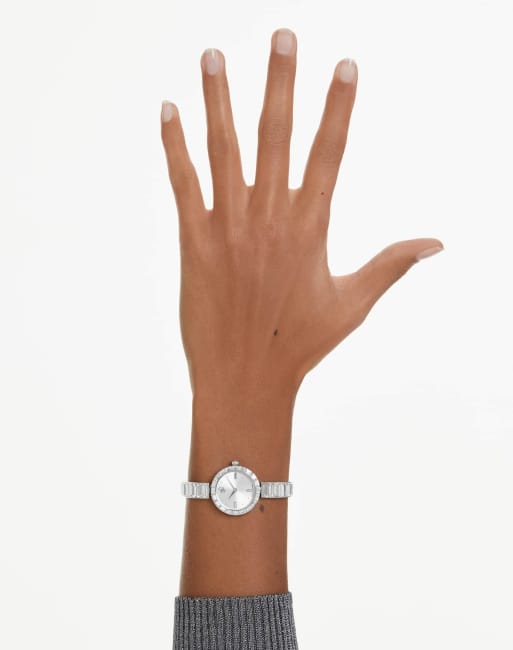 Swarovski Matrix bangle watch, swiss made, crystal bracelet, white, stainless steel in white, 2 of 4
