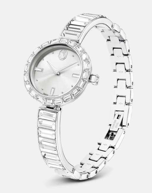 Swarovski Matrix bangle watch, swiss made, crystal bracelet, white, stainless steel in white, 3 of 4