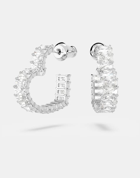 Swarovski matrix heart hoop earrings in white rhodium plating - view 1