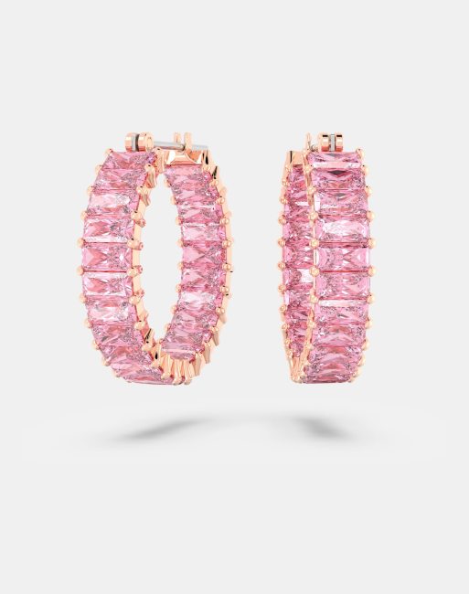 Swarovski matrix hoop earrings in pink and rose-gold tone plated