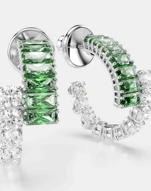Swarovski Matrix hoop earrings, mixed cuts, green, rhodium plated in green, 3 of 3