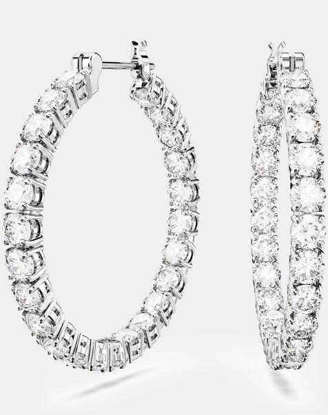 Swarovski Matrix hoop earrings, round cut, white, rhodium plated in white, rhodium plating - view 1