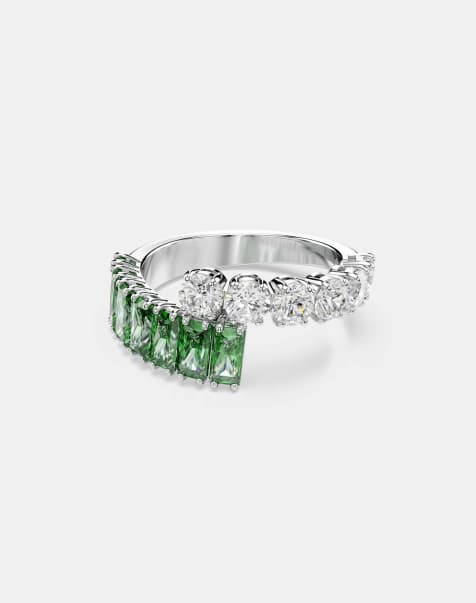 Swarovski Matrix ring, mixed cuts, green, rhodium plated in green - view 1
