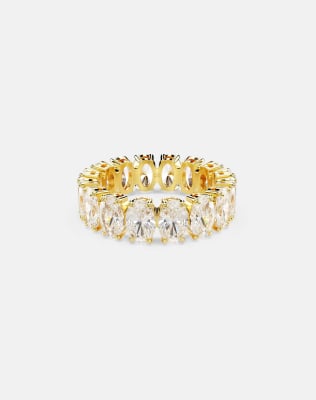 Swarovski Matrix ring, oval cut, white, gold-tone plated in white
