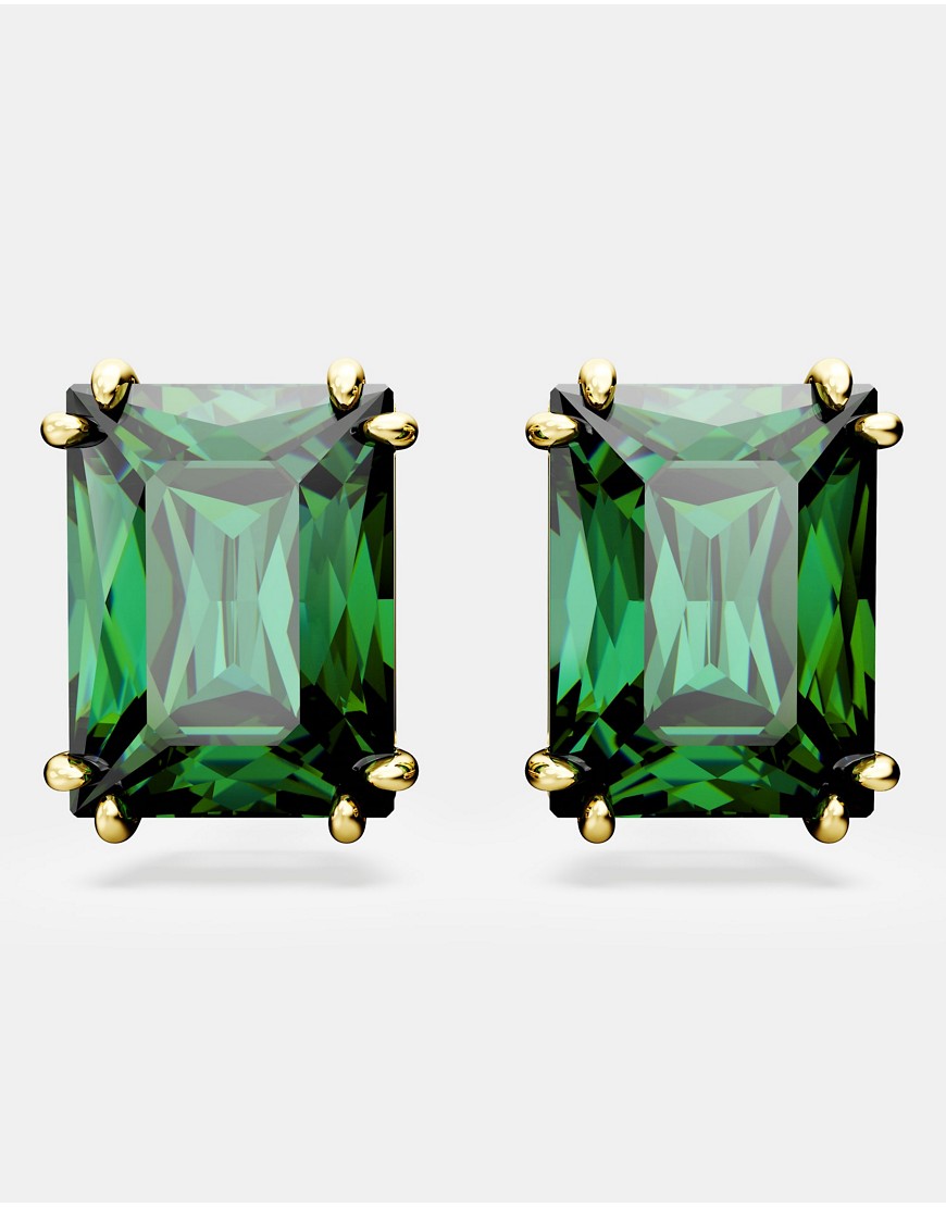 Swarovski matrix stud earrings in green and gold-tone plated