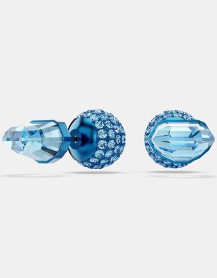 Swarovski Matrix stud earrings with octagon cut in blue