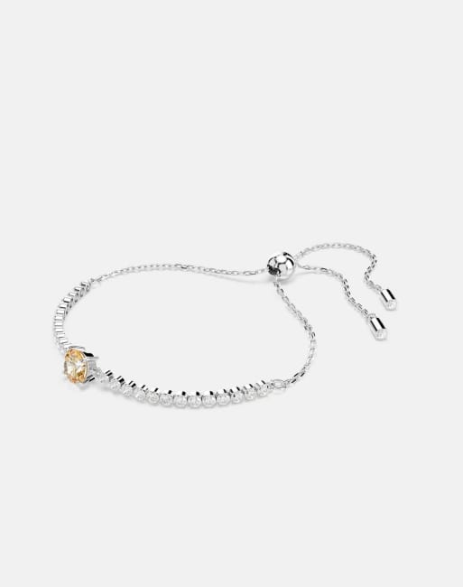 Swarovski Matrix tennis bracelet, mixed cuts, yellow, rhodium plated in yellow
