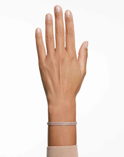 Swarovski Matrix tennis bracelet, round cut, white, rose gold-tone ...