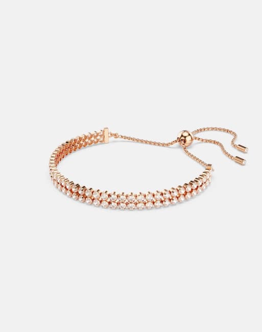 Swarovski Matrix tennis bracelet, round cut, white, rose gold-tone ...