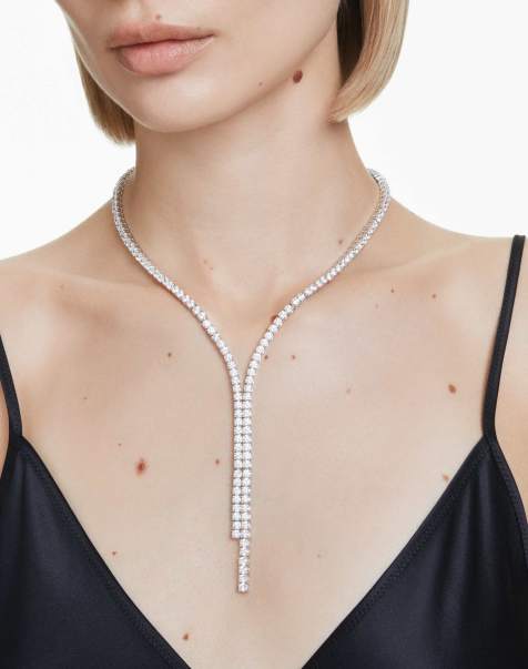Swarovski Matrix y necklace, round cut, white, rhodium plated in white - view 1