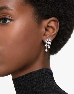 Swarovski Mesmera drop earrings, mixed cuts, white, rhodium plated in white