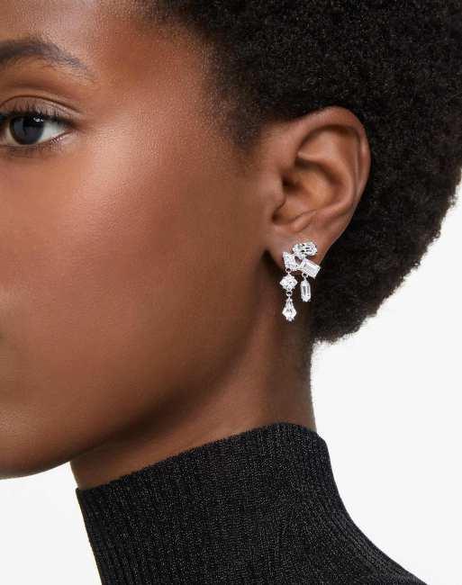Swarovski Mesmera drop earrings, mixed cuts, white, rhodium plated in white
