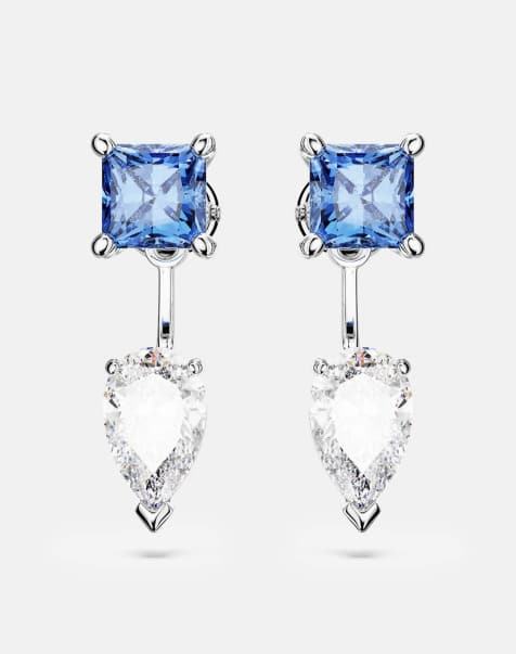 Swarovski Mesmera earring jackets, mixed cuts, detachable, blue, rhodium plated in blue - view 1