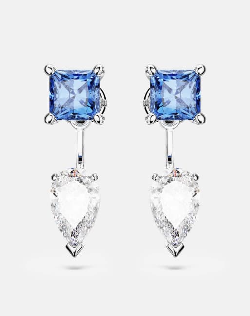 Swarovski Mesmera earring jackets, mixed cuts, detachable, blue, rhodium plated in blue