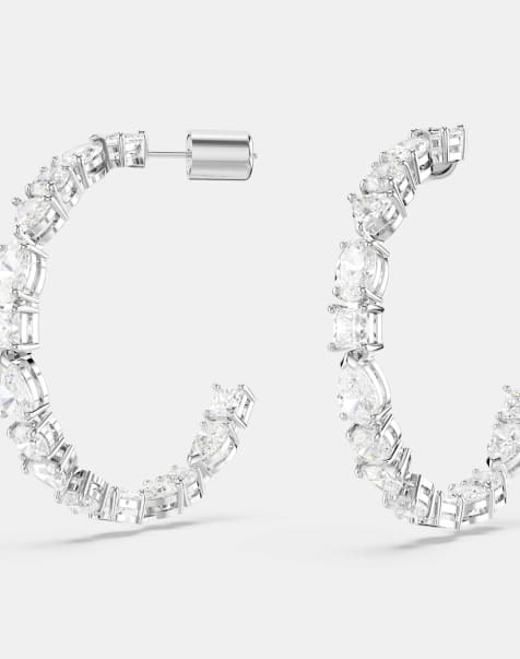 Swarovski Mesmera hoop earrings, mixed cuts, white, rhodium plated in silver - view 1