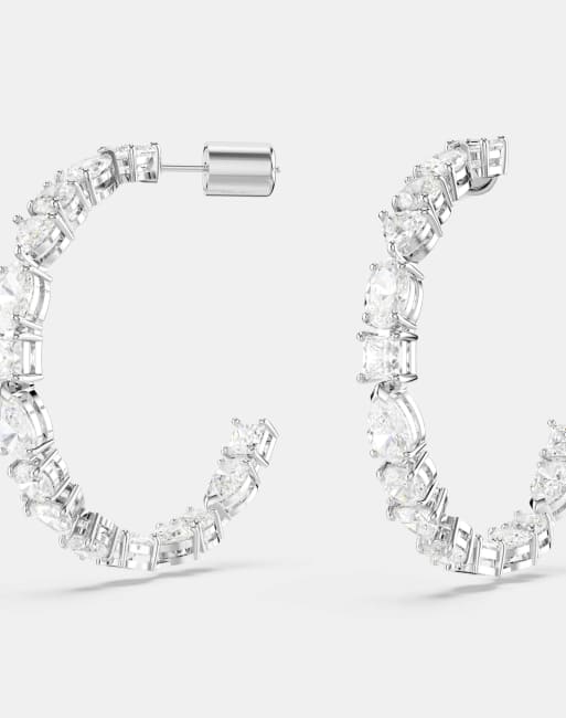 Swarovski Mesmera hoop earrings, mixed cuts, white, rhodium plated in silver