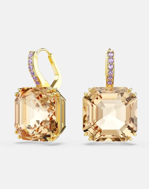 Swarovski Millenia drop earrings, mixed cuts, caramel, gold-tone plated in brown, 2 of 3