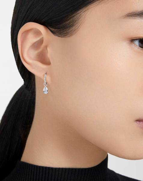 Swarovski Millenia hoop earrings, cut, white, rhodium plated in white, rhodium plating - view 1