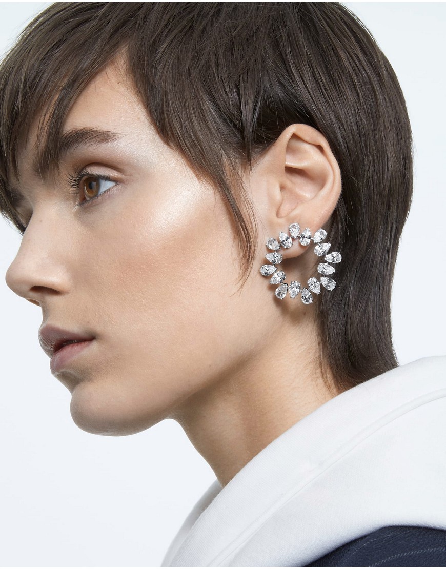 Swarovski millenia hoop earrings in white rhodium plating