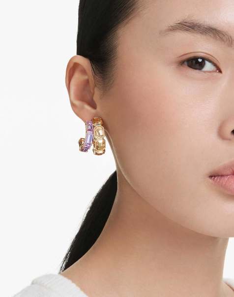 Swarovski Millenia hoop earrings, mixed cuts, multicolored, gold-tone plated in purple - view 1