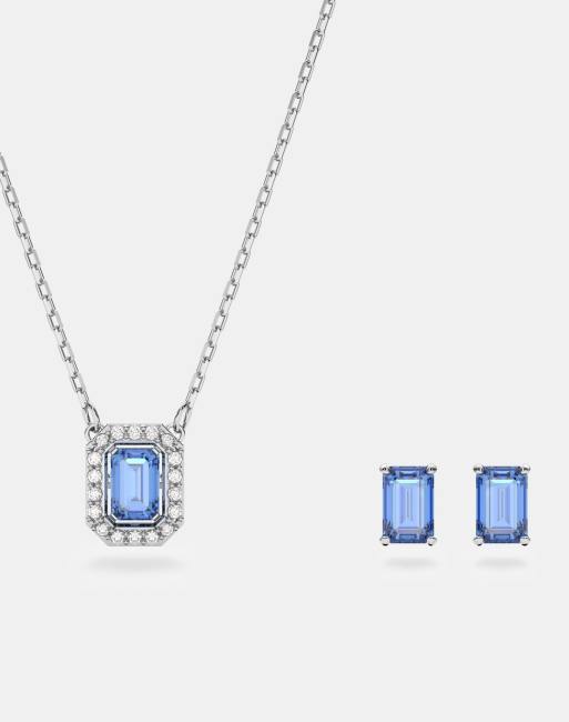 Swarovski millenia necklace and earrings set in blue rhodium plating, 4 of 4