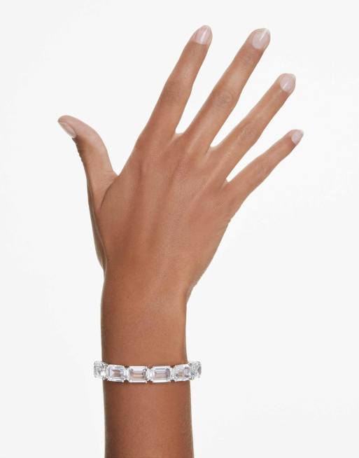 Swarovski Millenia octagon cut bangle in silver | ASOS
