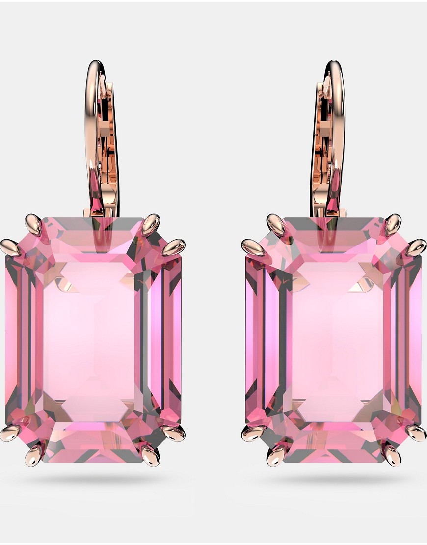 Swarovski millenia octagon cut drop earrings in rose-gold tone plated-Pink