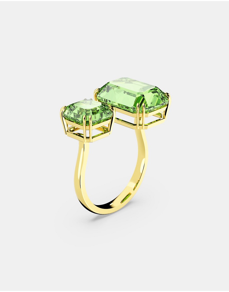 Swarovski millenia octagon cut open ring in green and gold-tone plated