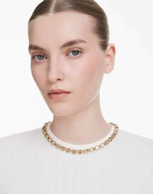 Swarovski Millenia tennis necklace, octagon cut, yellow, gold-tone plated in yellow