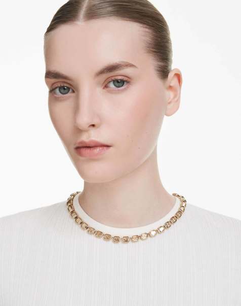 Swarovski Millenia tennis necklace, octagon cut, yellow, gold-tone plated in yellow - view 1