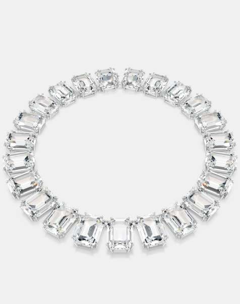 Swarovski Millenia tennis necklace, oversized crystals, octagon cut, white, rhodium plated in white - view 1