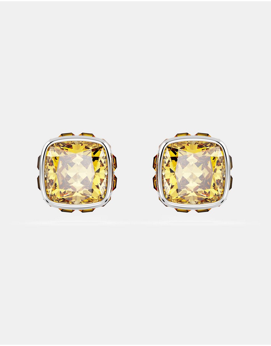 Swarovski november birthstone rhodium plated stud earrings in yellow
