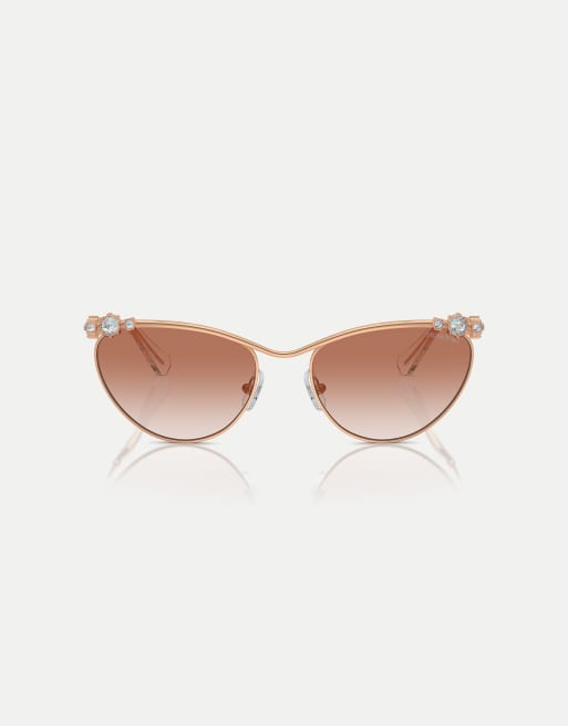 Swarovski - Occhiali da sole cat-eye color oro rosa con lenti rosa