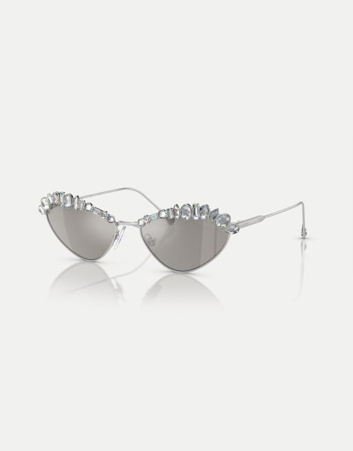 Swarovski - Occhiali da sole irregolari argento con lenti a specchio, 2 di 3