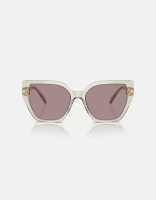 Swarovski - Occhiali da sole irregolari beige trasparenti con lenti viola