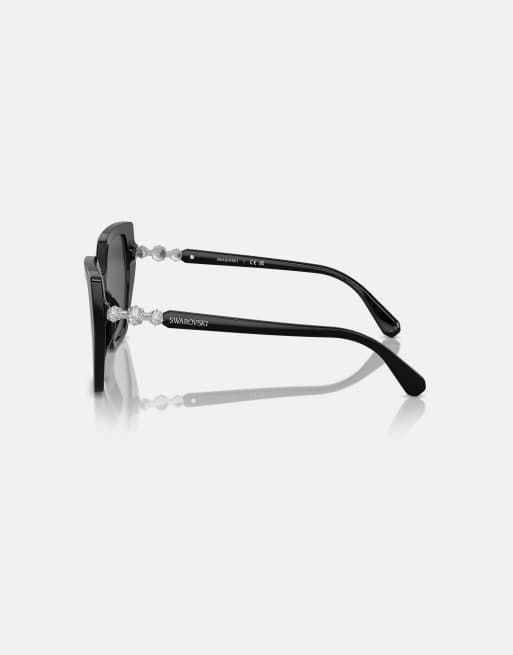 Swarovski - Occhiali da sole irregolari neri con lenti grigie, 2 di 3