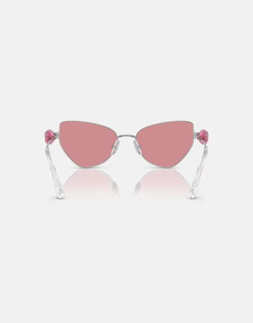Swarovski - Occhiali da sole irregolari tonalità argento con lenti rosa, 2 di 4