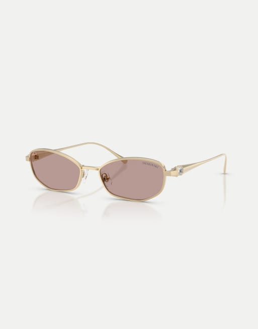 Swarovski - Occhiali da sole rettangolari color oro pallido con lenti viola, 2 di 4