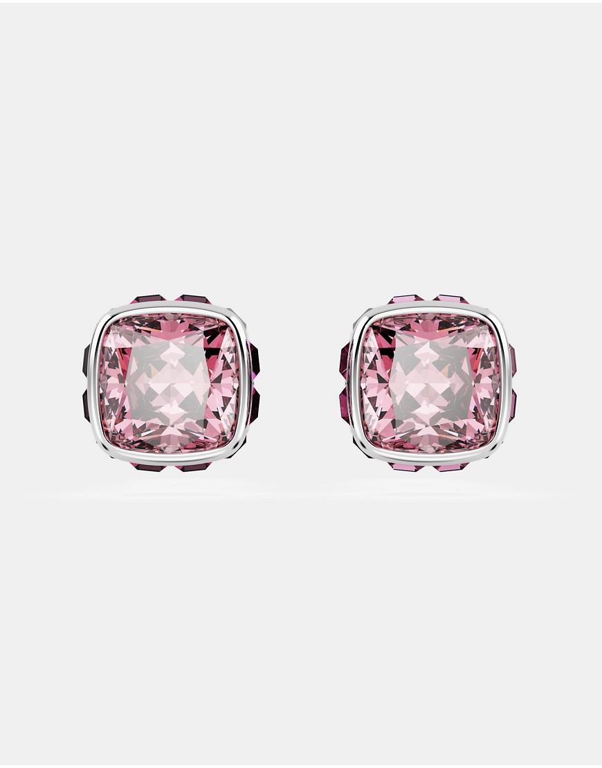 Swarovski october birthstone rhodium plated stud earrings in pink