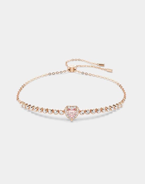 Swarovski One bracelet, heart, pink, rose gold-tone plated in white, rose-gold tone plated - view 1