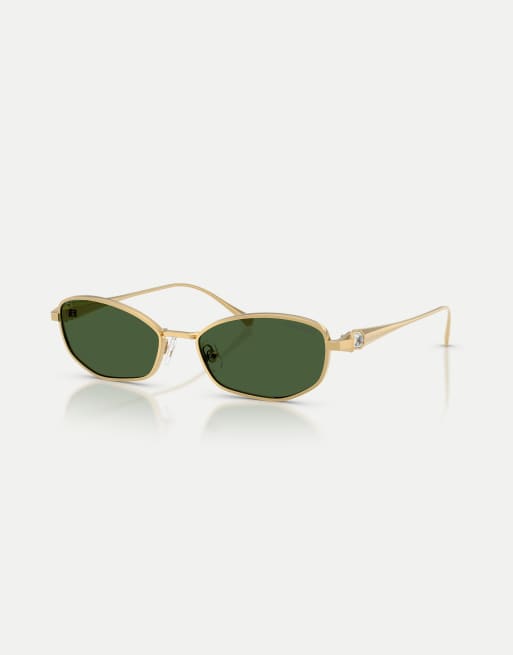 Swarovski – Rechteckige Sonnenbrille in Goldoptik mit grünen Gläsern, 2 von 4